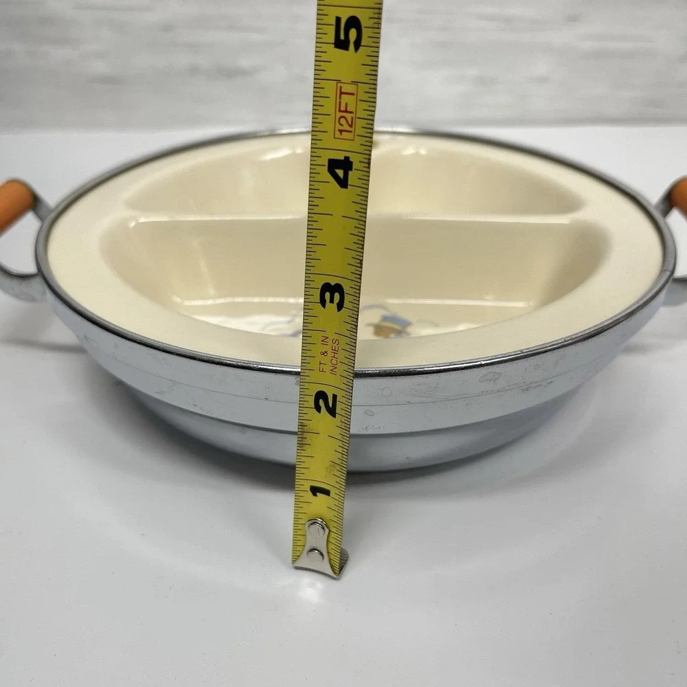 Vintage 1940s Excello Chromium Baby Food Warming Dish Divided Bakelite Handles
